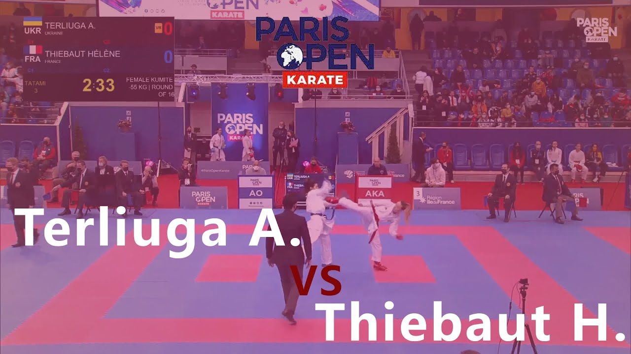 Paris Open Karate 2022. Terliuga Anzhelika - Thiebaut Helene. Female kumite -55 kg background