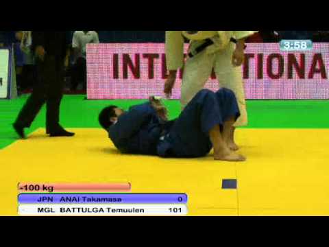 Judo World Masters in Baku 2011: -100kg Anai Takamasa (JPN) - BATTULGA, Temuulen (MGL) backdrop