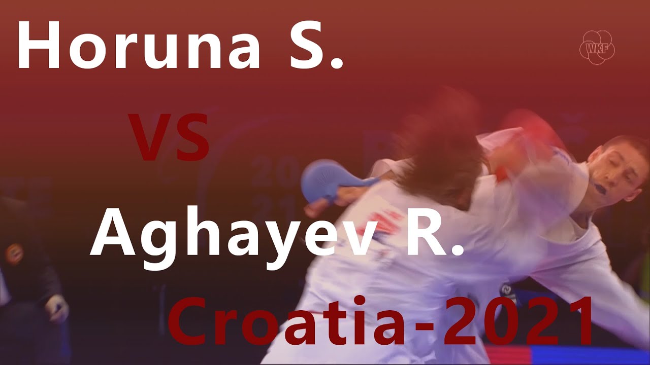 European Karate Championships. Croatia 2021. Horuna Stanislav - Aghayev Rafael. Male kumite -75 kg background