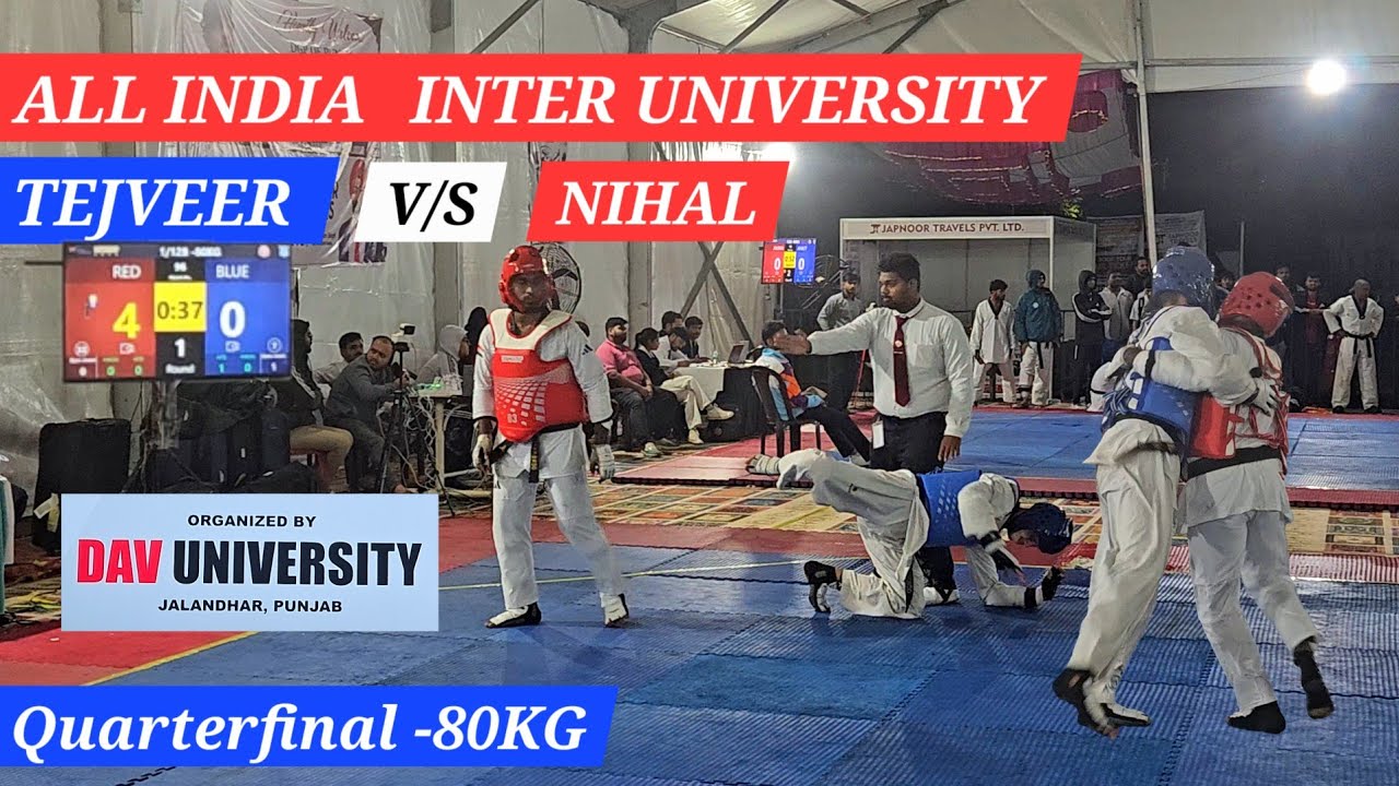 Tejveer vs Nihal | -80KG Quarterfinal 🥋 All India Inter University Taekwondo 2026 Full Fight #-80kg