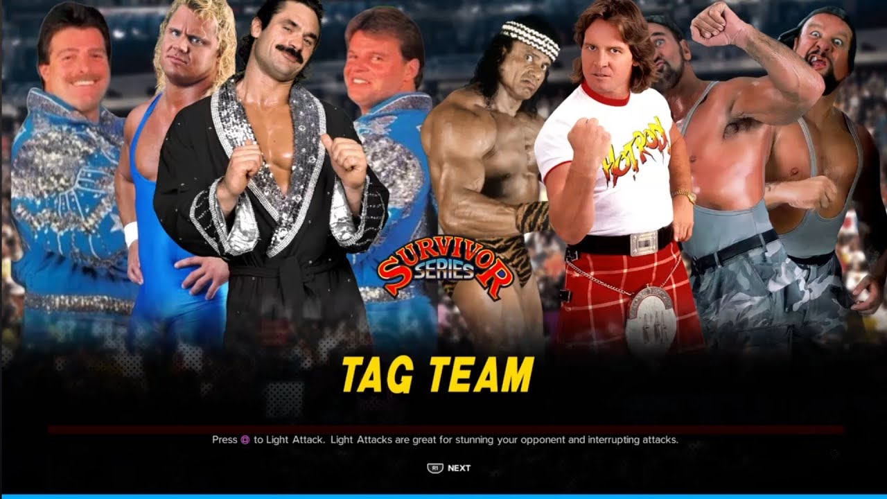 The Rude Brood vs Roddy's Rowdies. Survivor Series 89. WWE 2K24 background