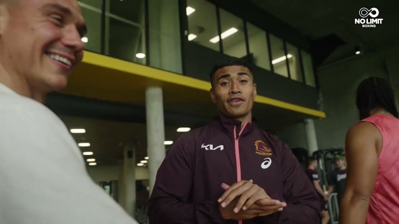 Behind the scenes: Tim Tszyu teams up with the Brisbane Bronco's backdrop