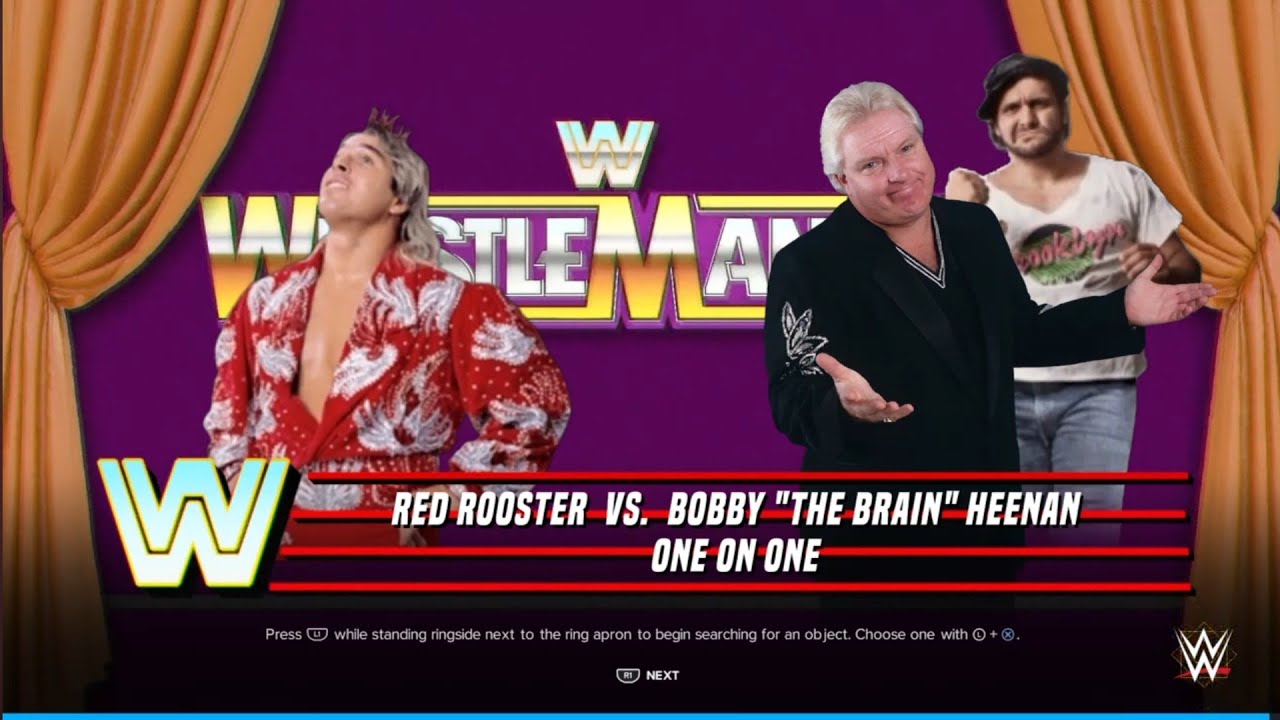 The Red Rooster vs Bobby Heenan. WrestleMania 5. WWE 2K24 background