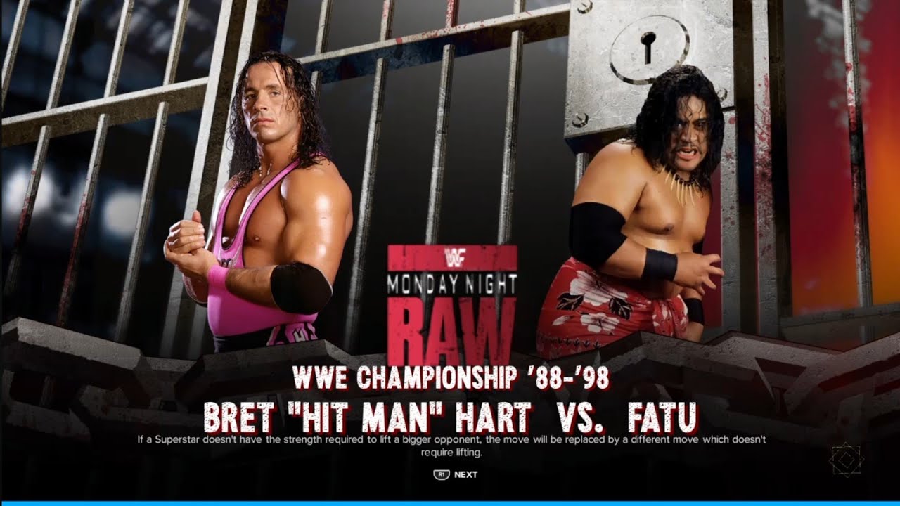Bret Hart vs Fatu. Monday Night Raw. WWE 2K24