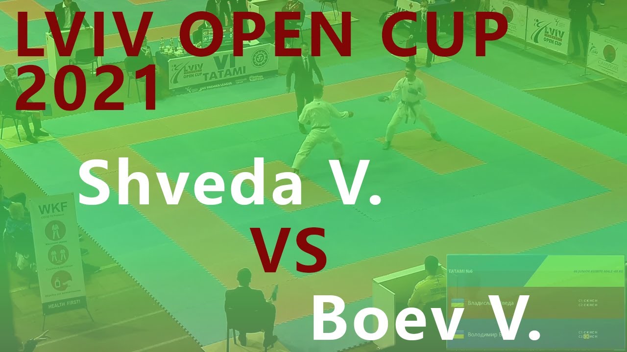 UKF Premier League. LVIV OPEN CUP 2021. Shveda V. - Boev V. Junior male kumite -68 kg background