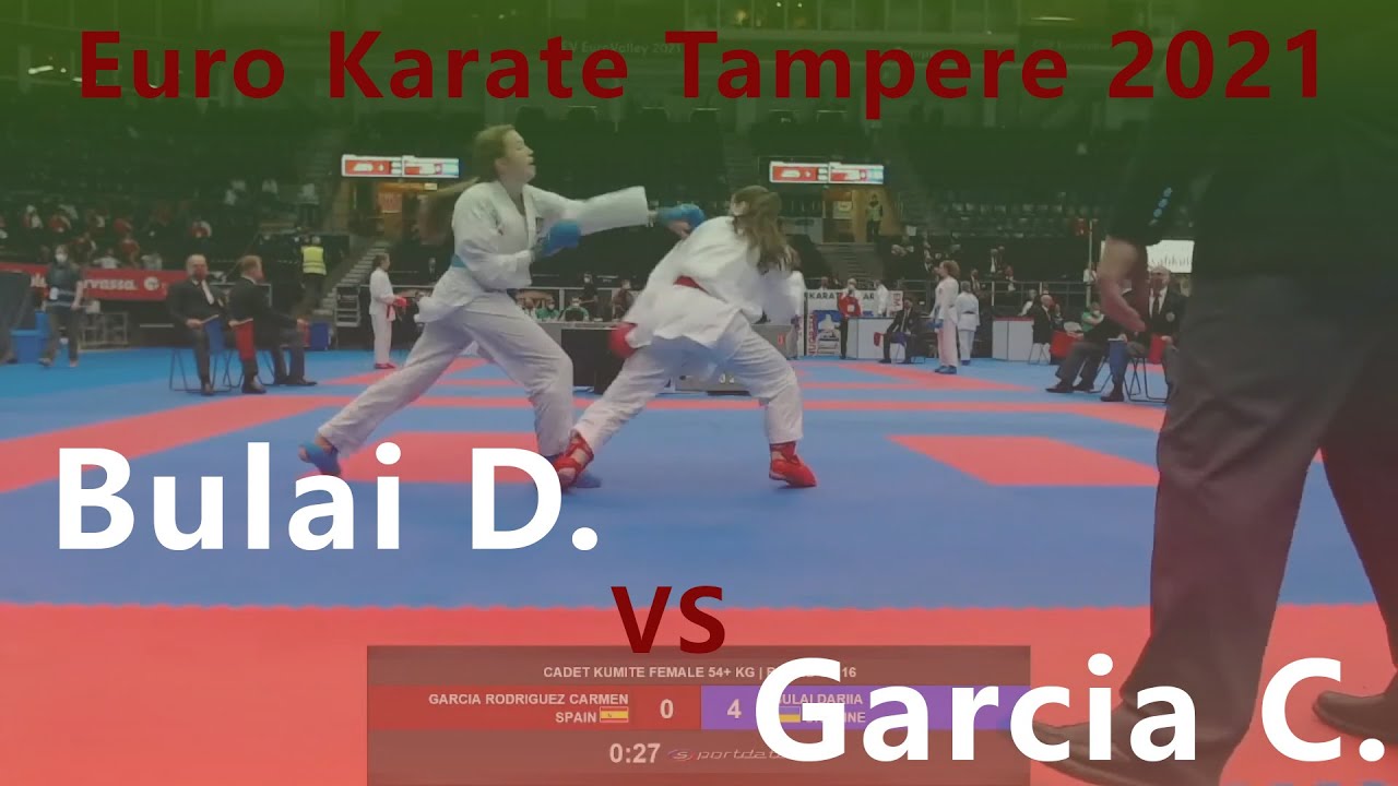 European Championship. Tampere 2021. Bulai Dariia - Garcia Carmen. Cadet kumite female 54+ kg backdrop