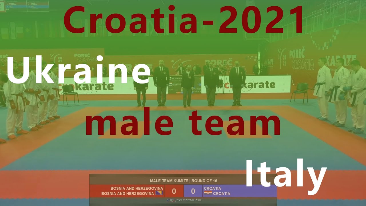 European Karate Championships. Croatia 2021. Ukraine - Italy. Male team kumite background