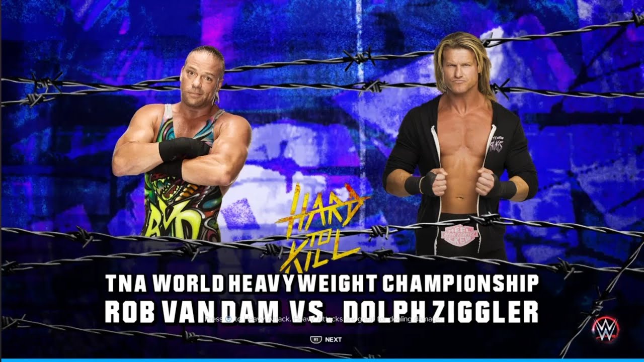 Rob Van Dam vs Dolph Ziggler Extreme Rules World Title Match. TNA vs ECW. WWE 2K23 background