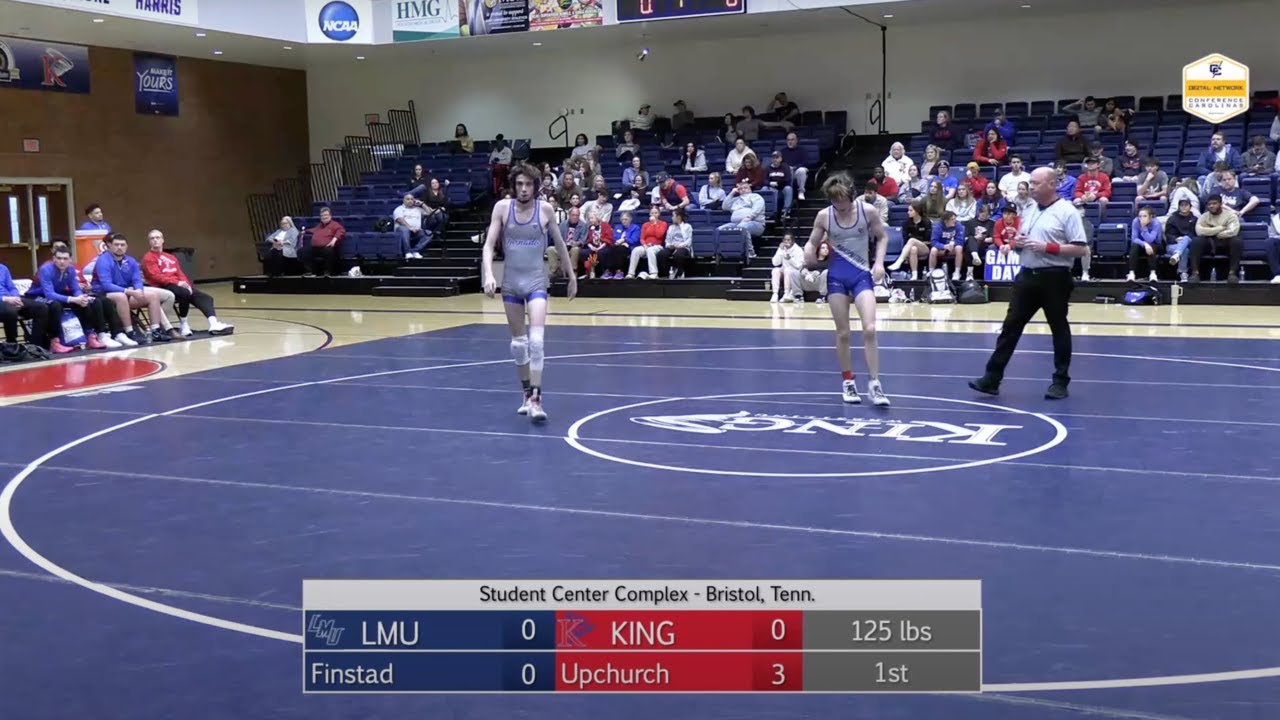 125lbs Tyson Upchurch (King) vs Porter Finstad (Lincoln Memorial) backdrop