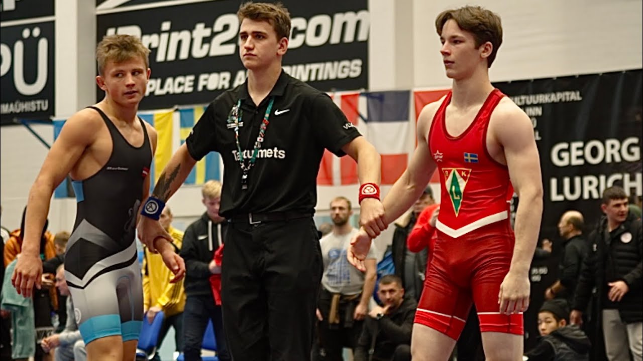 U17 Alvin Thulinder (SWE) vs Jaromirs Zukovs (LAT) 65kg. Greco-roman boys youth wrestling. B-cam-man backdrop