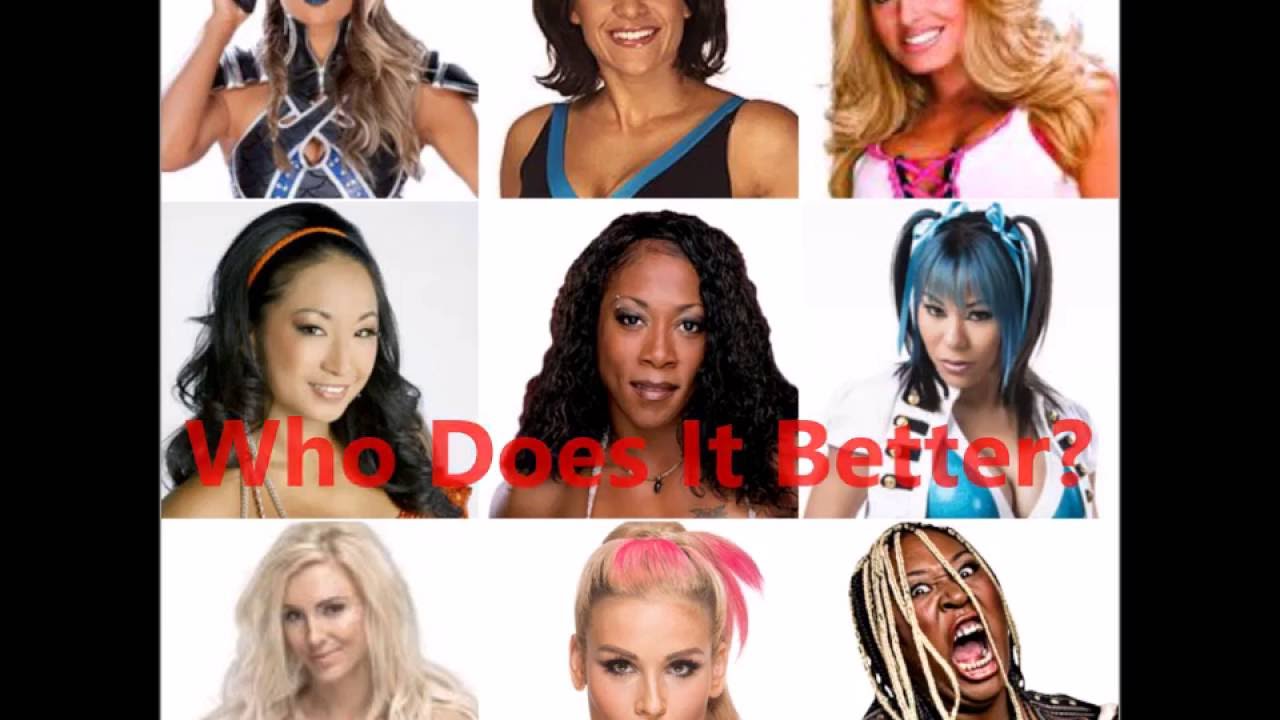 Sitout Powerbomb: Emma, Molly Holly, Trish Stratus, Gail Kim, Jazz, Mia Yim, Charlotte background
