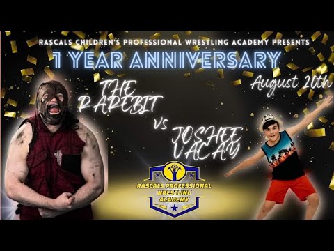 Rascals Anniversary Mega Show Match 3 - Joshee Vacay vs Rarebit - Rascals Children's Pro Wrestling background