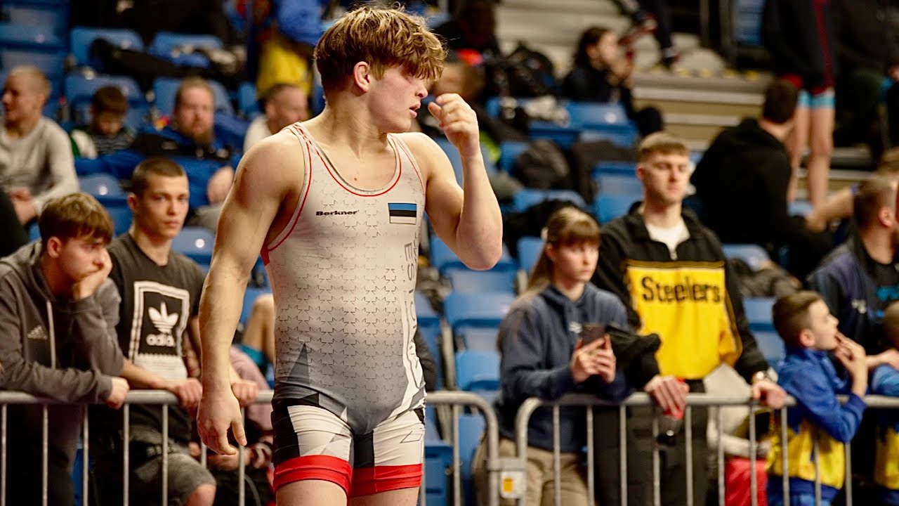 U20 Rainer Plaser (EST) vs Alexander Amas (NOR) 77kg. Greco-roman men wrestling. B-cam-man