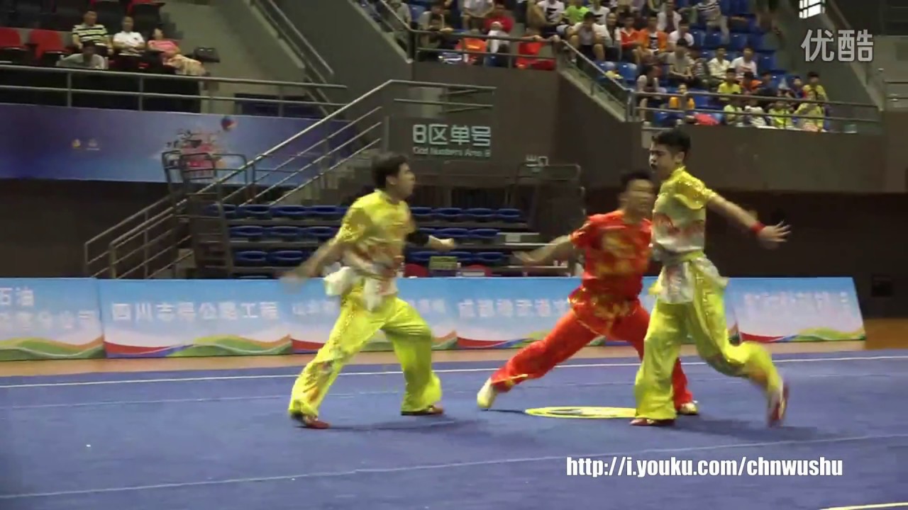2016 Chinese National Wushu Championship - 3 Men Sparring Set - 1st Pace - Zhejiang