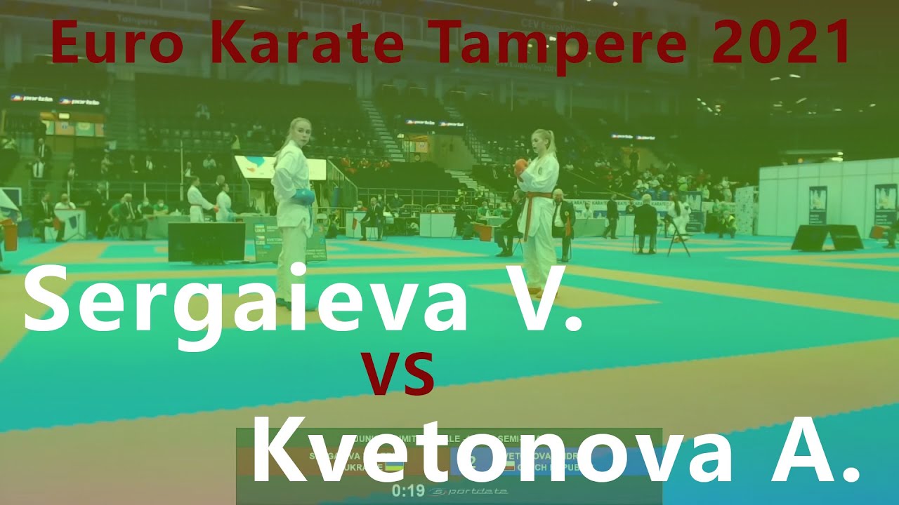 European Championship. Tampere 2021. Sergaieva Valeriia - Kvetonova A. Junior kumite female -48 kg background