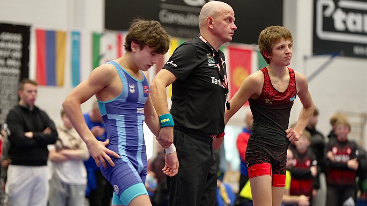U15 Yaroslav Chernyshov (UKR) vs Abu Bakar Saga (NOR) 48kg final! Greco-roman boys youth wrestling. background