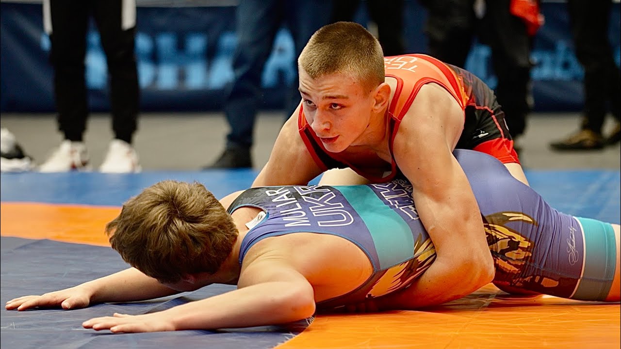 U15 Lev Teslia (UKR) vs Platon Muliar (UKR) 68kg. Greco-roman boys youth wrestling. B-cam-man backdrop