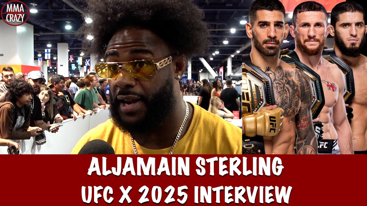 Aljamain Sterling on race between Ilia Topuria, Merab & Islam Makhachev for P4P no1 backdrop