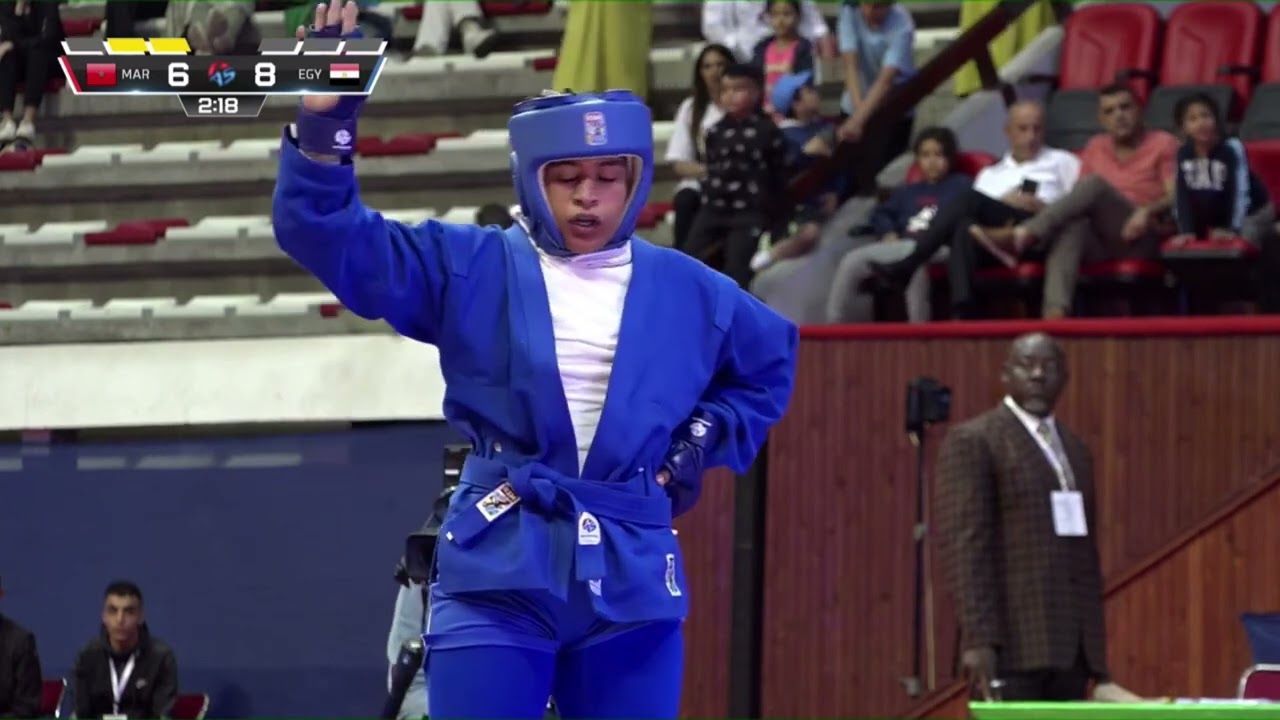 CHAFIK Ghita (MAR) vs ATTA Fatma (EGY). African SAMBO Championships 2023 backdrop