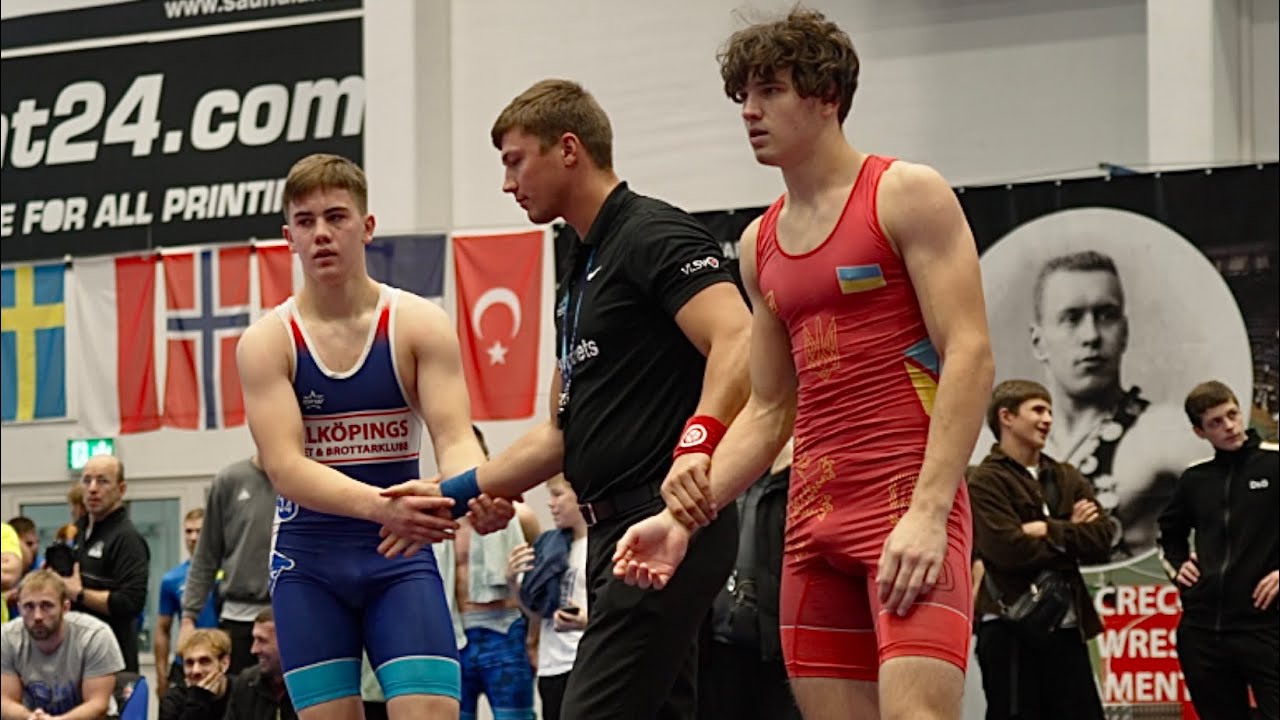 U17 Maksym Roman (UKR) vs Ebbe Escanellas Rundin (SWE) 92kg. Greco-roman boys wrestling. B-cam-man backdrop