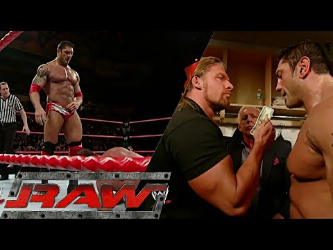 Batista vs Chris Benoit (Triple H & Batista $100 Funny Backstage Segment) RAW Jan 03,2005 background