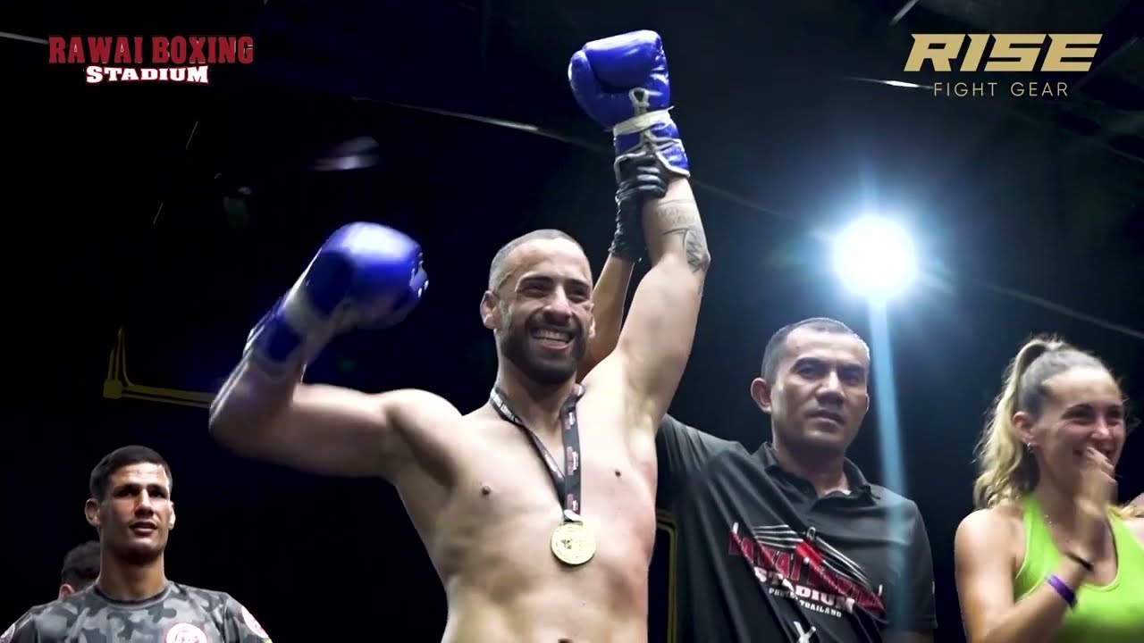 Explosive Muay Thai Showdown: German vs. Korean Fighter Knockout! background
