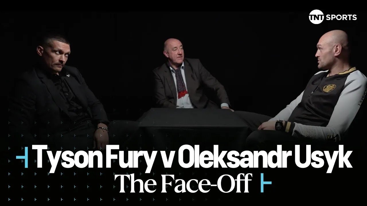 FACE OFF 👀 Tyson Fury & Oleksandr Usyk Before Unification Fight Postponement 🍿🥊 #FuryUsyk 🇸🇦 background