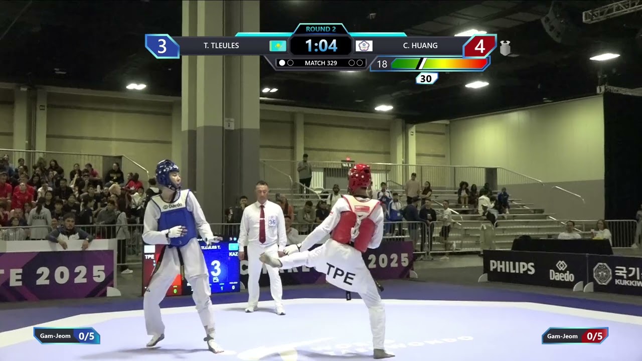 329 Round of 16 M 58kg KAZ T TLEULES TPE C HUANG PGM background