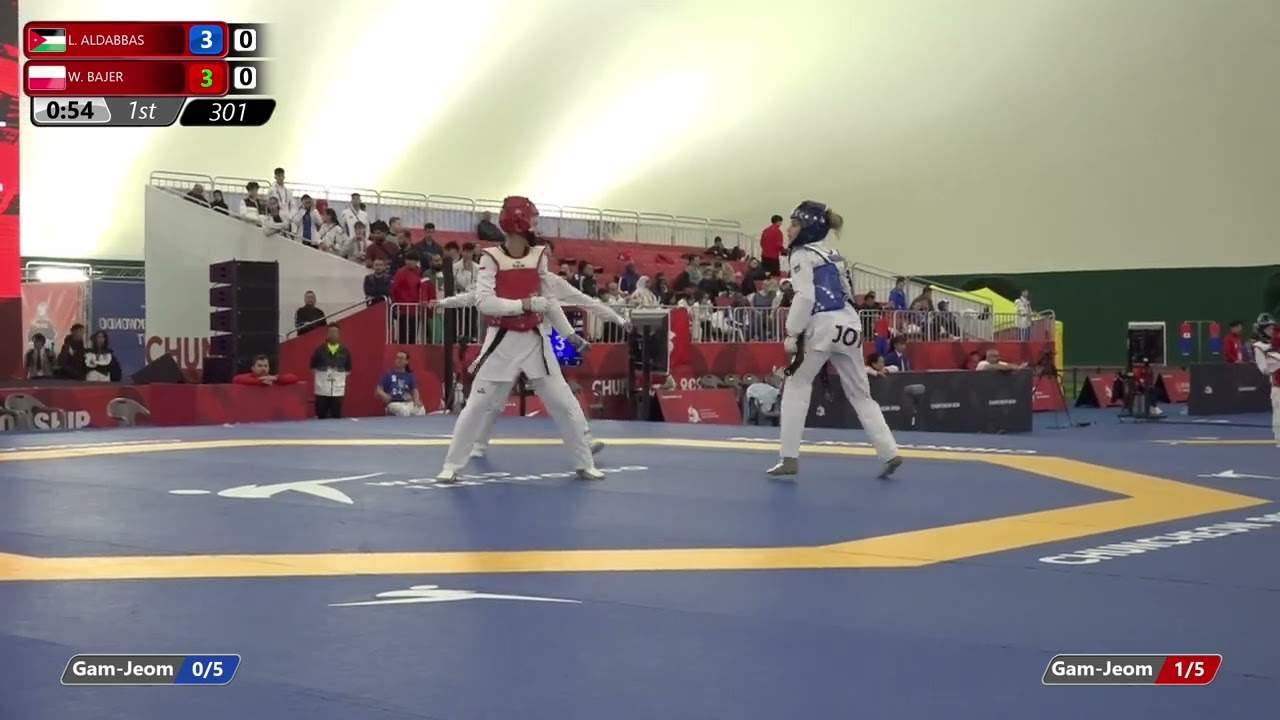 301 Round of 64 Women 49kg JOR L ALDABBAS POL W BAJER background