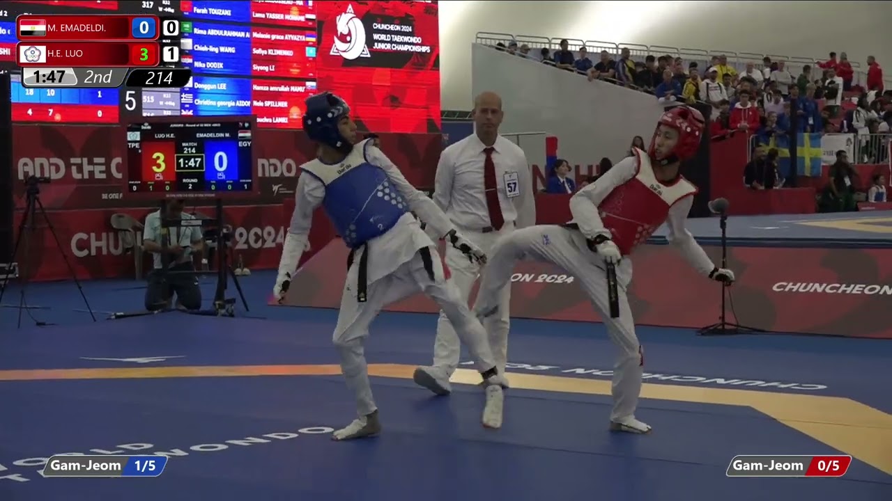 214 Round of 32 Men 48kg EGY M EMADELDI TPE H E LUO backdrop