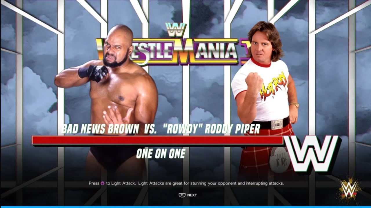 Bad News Brown vs Roddy Piper. WrestleMania 6. WWE 2K24 background