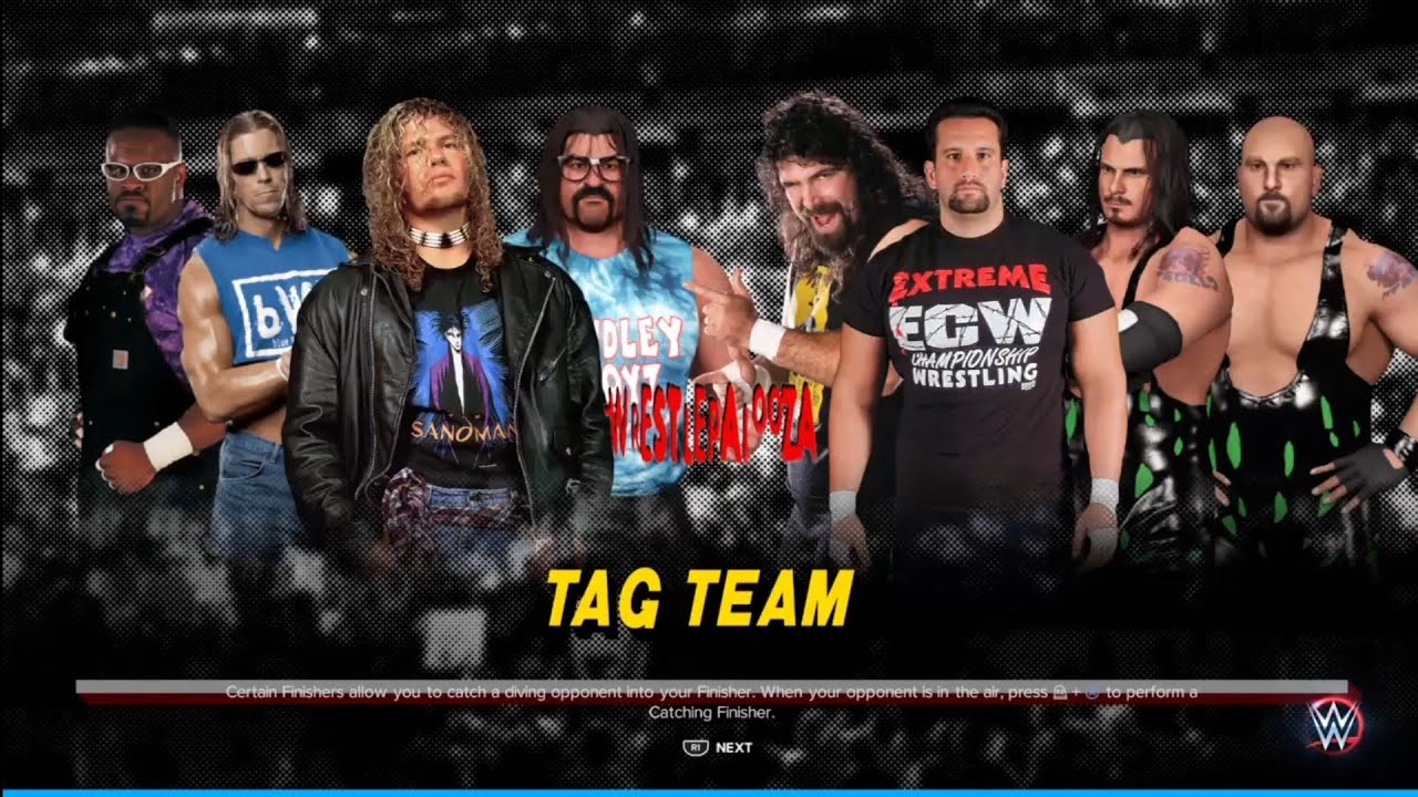 Ravens Nest & the Dudleys vs Dreamer, Cactus & the Pitballs. ECW Wrestlepalooza 95. WWE 2K23 backdrop