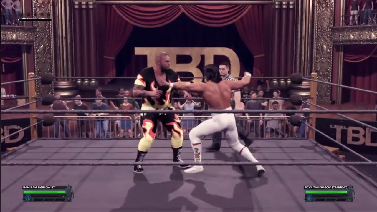 Ricky Steamboat vs Bam Bam Bigelow. TBD. WWE 2K24 background