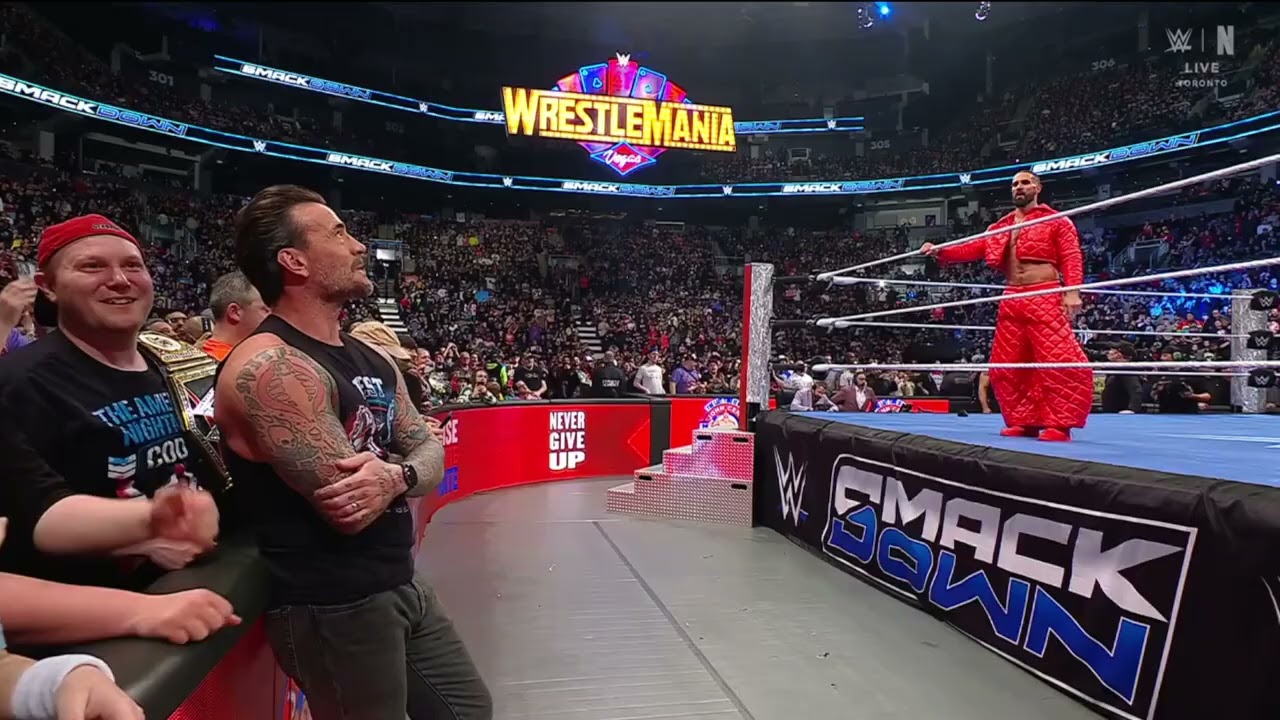 Elimination Chamber Match participants face off - WWE SmackDown 2/28/2025 background