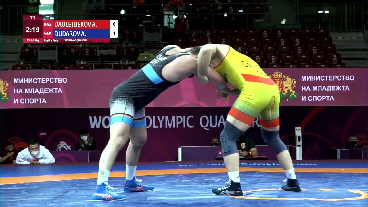 1/8 FS - 86 kg: A. DAULETBEKOV (KAZ) v. A. DUDAROV (GER)