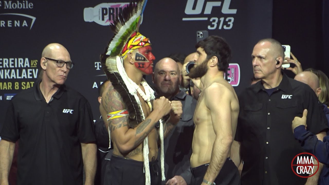 UFC 313: Alex Pereira vs. Magomed Ankalaev Weigh in Face Off backdrop
