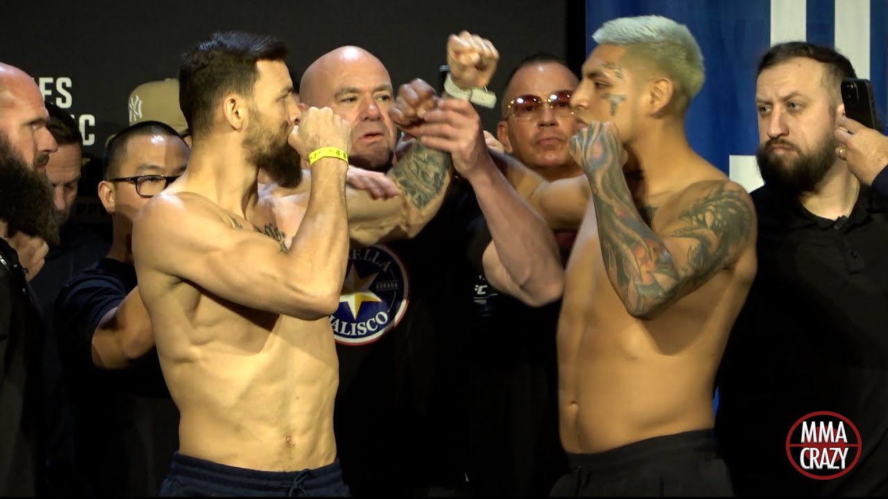 UFC 309: Mauricio Ruffy vs. James Llontop Weigh in Face Off background
