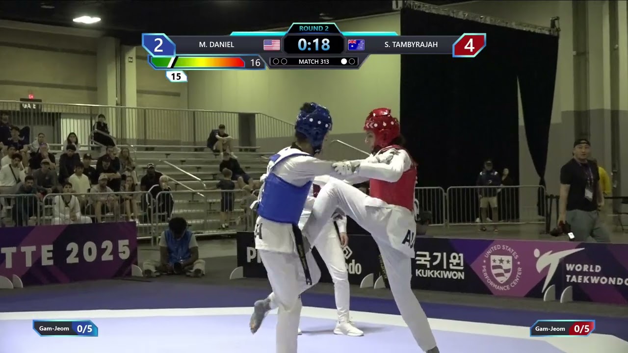 313 Round of 32 W 49kg USA M DANIEL AUS S TAMBYRAJAH PGM background