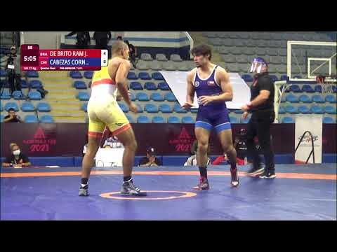1/4 GR - 77 kg: J. DE BRITO RAM (BRA) v. M. CABEZAS CORN (CHI)