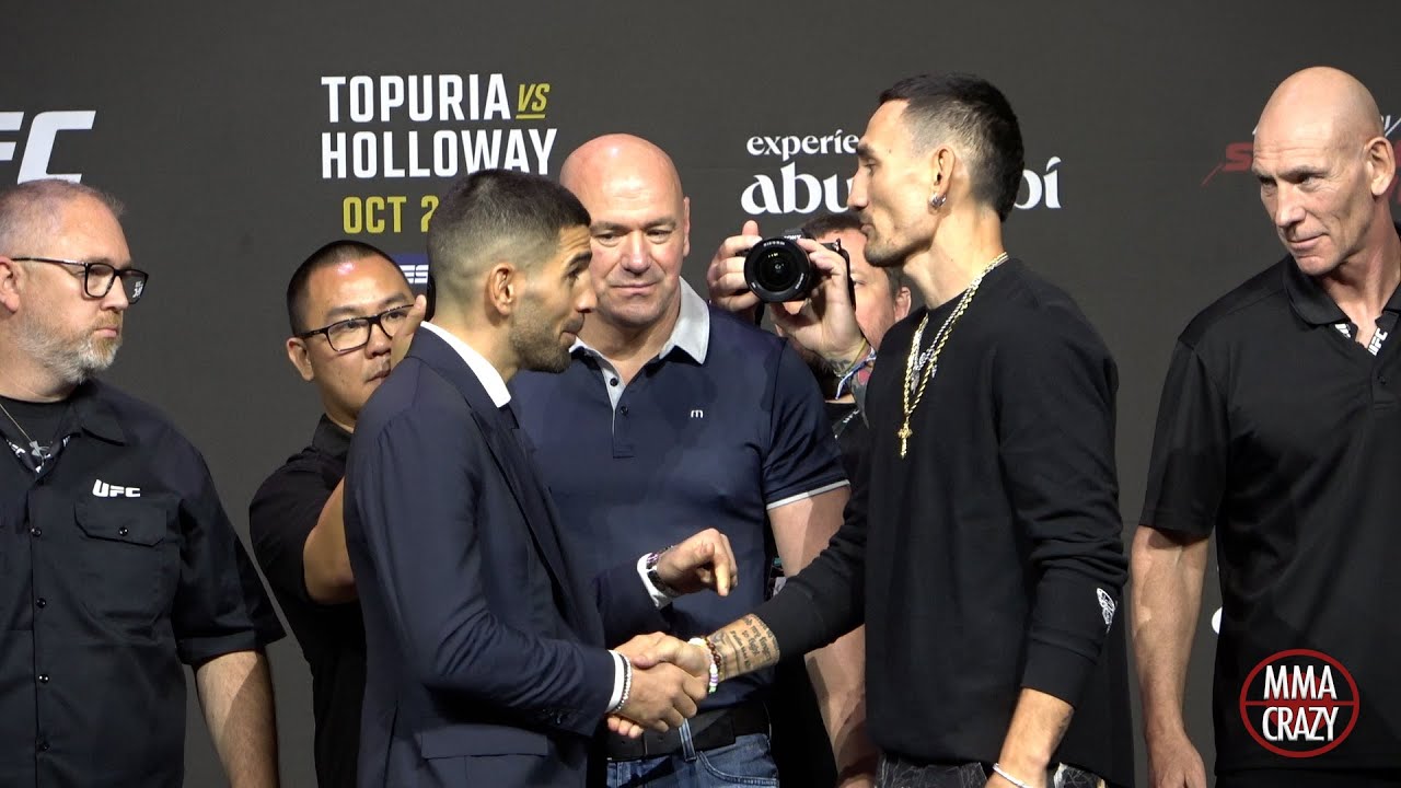 Ilia Topuria & Max Holloway FIRST Face Off for UFC 308 background