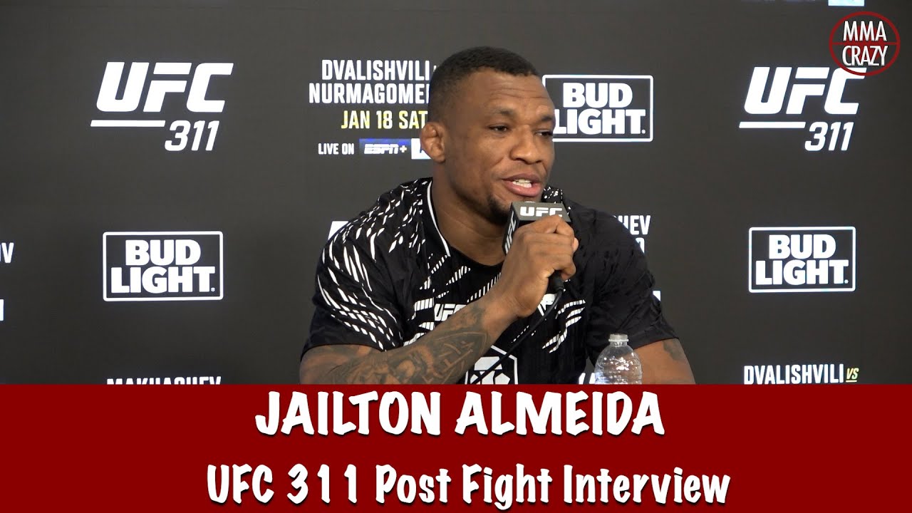 Jailton Almeida teaching Khabib Portuguese, Talks TKO win & Ciryl Gane call out at UFC 311 background