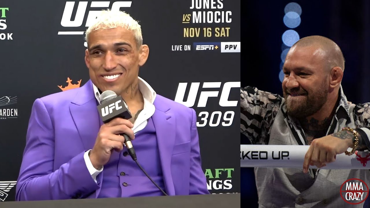 Charles Oliveira SHRUGS OFF a Conor McGregor fight "The guy that RUNS away the most in the UFC" background