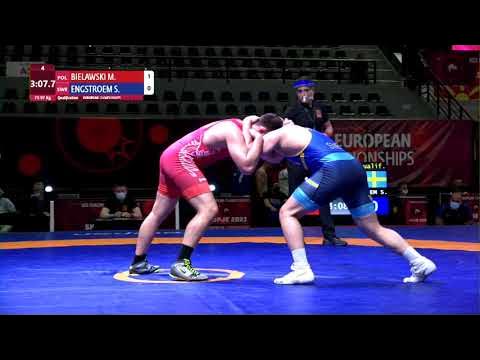 Qual. FS - 97 kg: M. BIELAWSKI (POL) v. S. ENGSTROEM (SWE) background