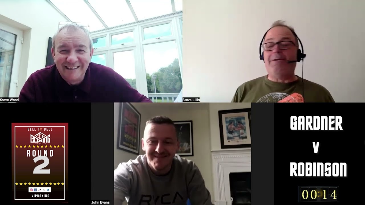 VIP chief Steve Wood joins Steve Lillis and John Evans for VIP Boxing Bell 2 Bell E160 background