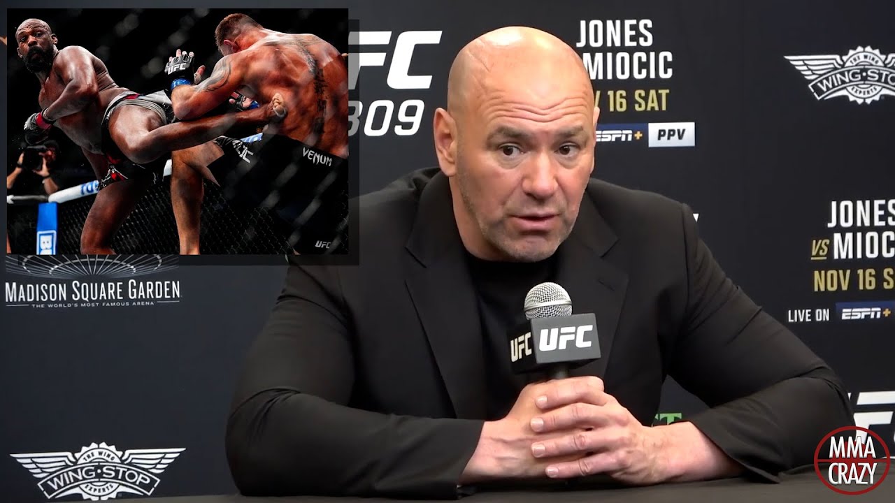 Dana White REACTS to Jon Jones Spinning Back Kick TKO over Stipe Miocic at UFC 309 background