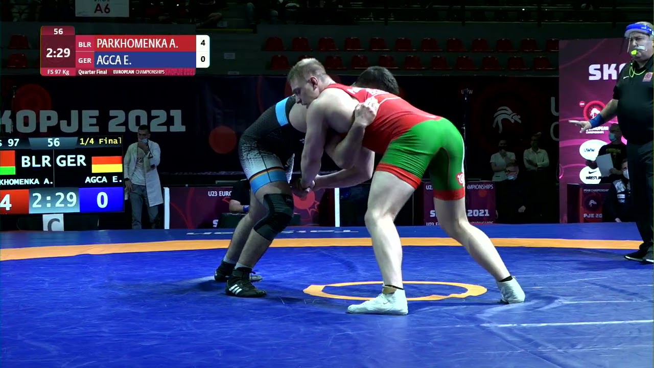 1/4 FS - 97 kg: A. PARKHOMENKA (BLR) v. E. AGCA (GER) background
