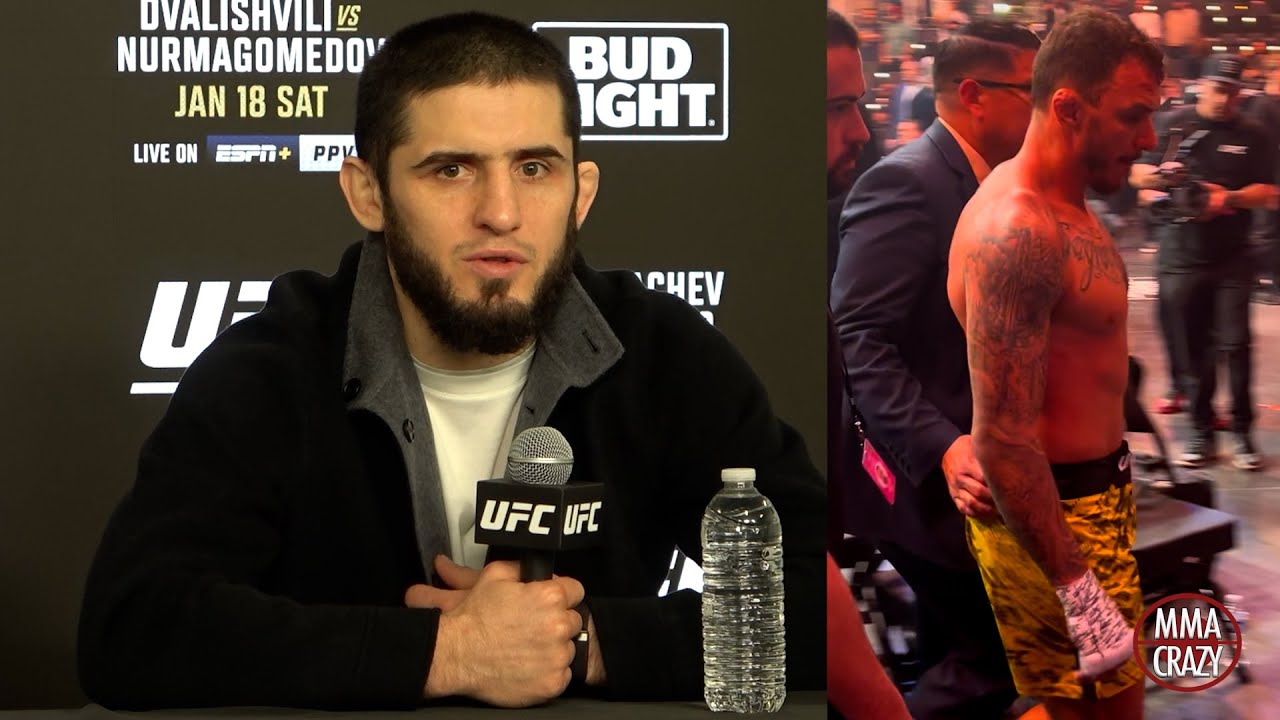 Islam Makhachev clarifies “ISSUE” with Renato Moicano at UFC 311 background
