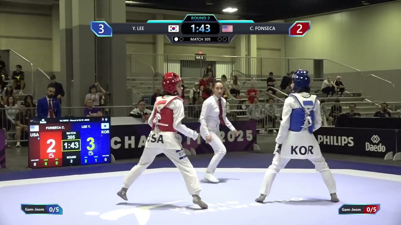 305 Round of 64 W 49kg KOR Y LEE USA C FONSECA PGM background