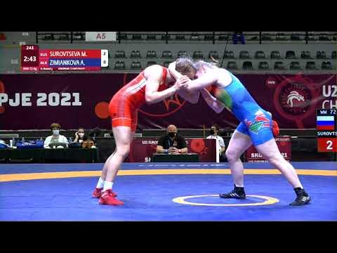 Round 3 WW - 72 kg: M. SUROVTSEVA (RUS) v. A. ZIMIANKOVA (BLR) background
