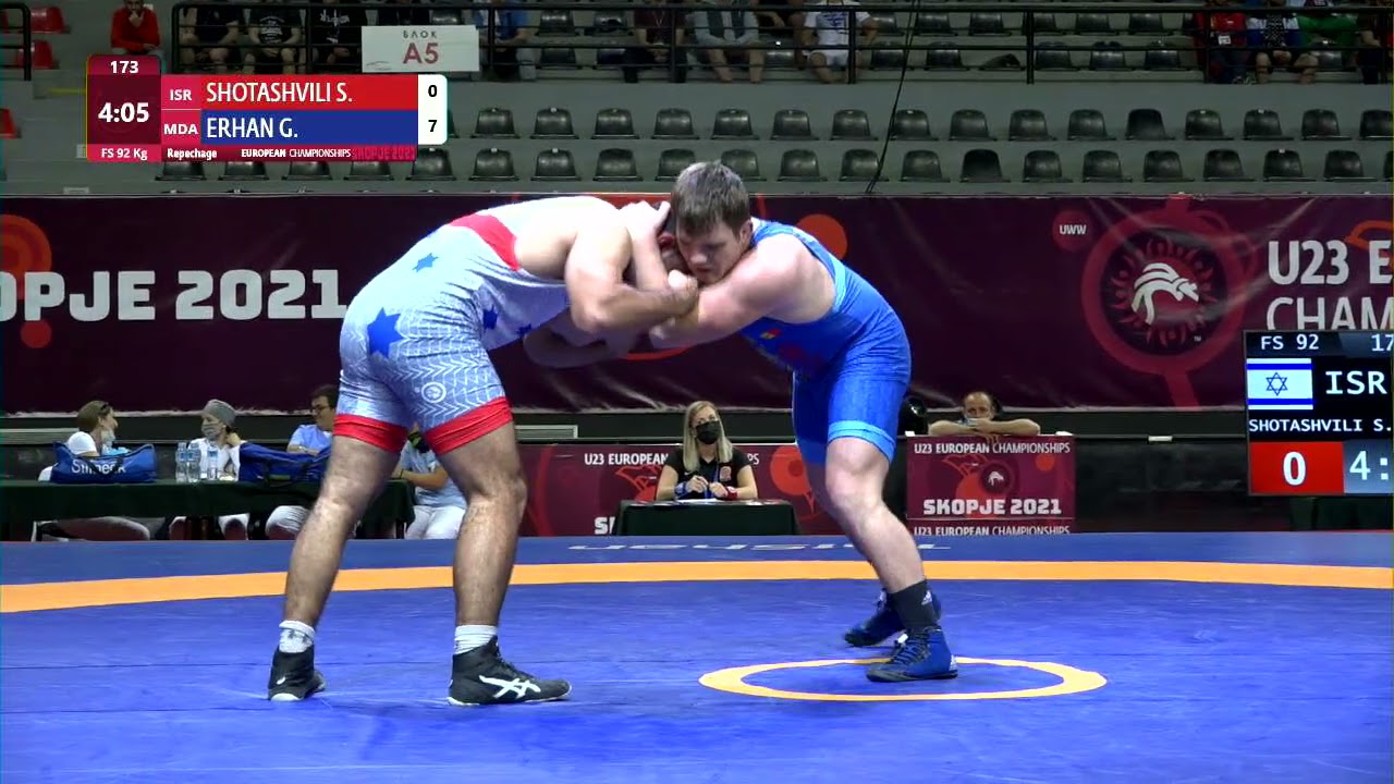 Repechage FS - 92 kg: S. SHOTASHVILI (ISR) v. G. ERHAN (MDA) background